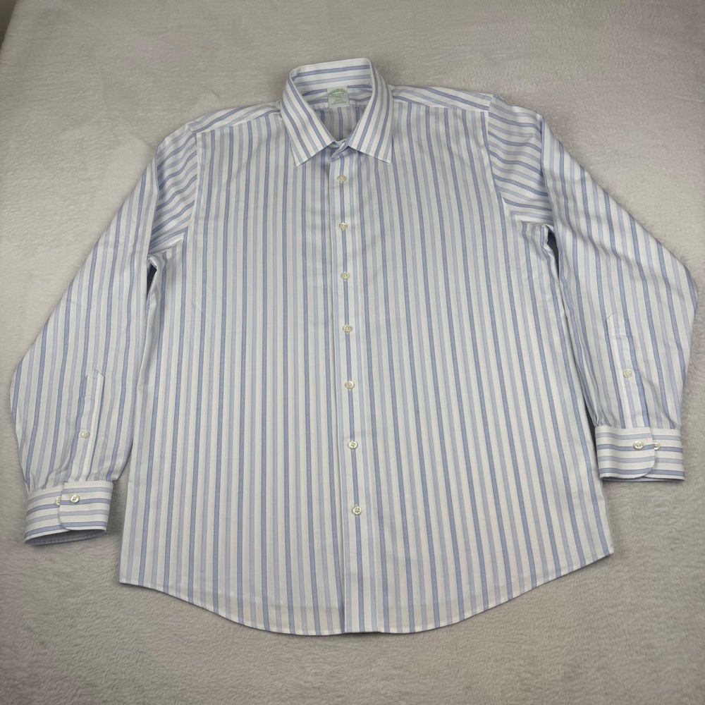 Brooks Brothers 1818 Dress Shirt Men 16.5 34/35 Blue White Striped Slim Non Iron